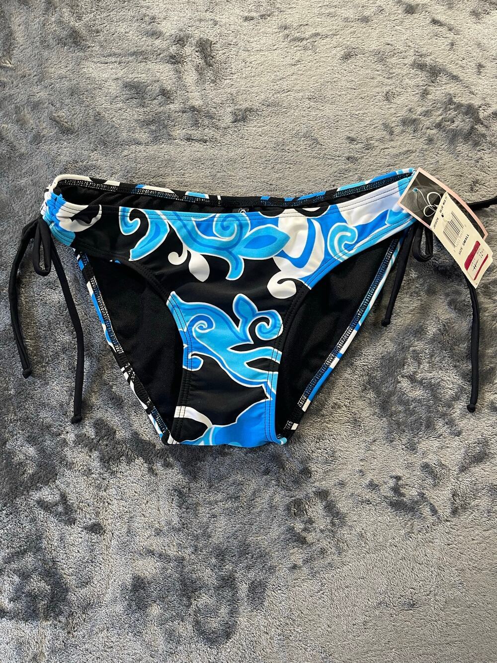 Vintage Y2K Jessica Simpson Blue Graphic Swirl Side Tie Bikini Bottom S